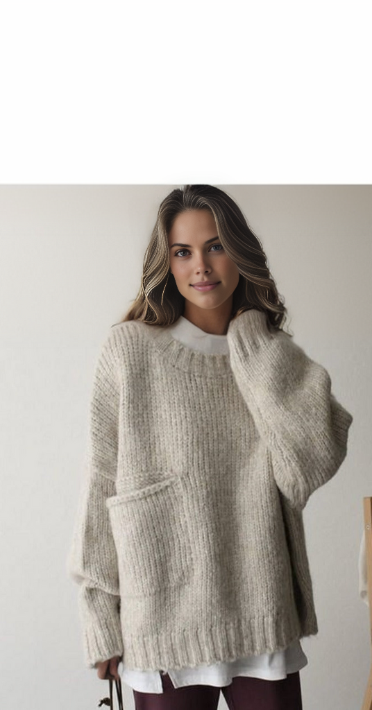 Oversized Trui - Lichtgrijze Loose Fit Grofgebreide Trui voor dames-Boetiek Moda