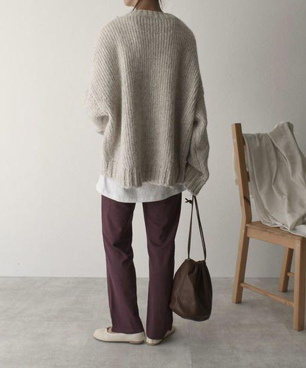 Oversized Trui - Lichtgrijze Loose Fit Grofgebreide Trui voor dames-Boetiek Moda