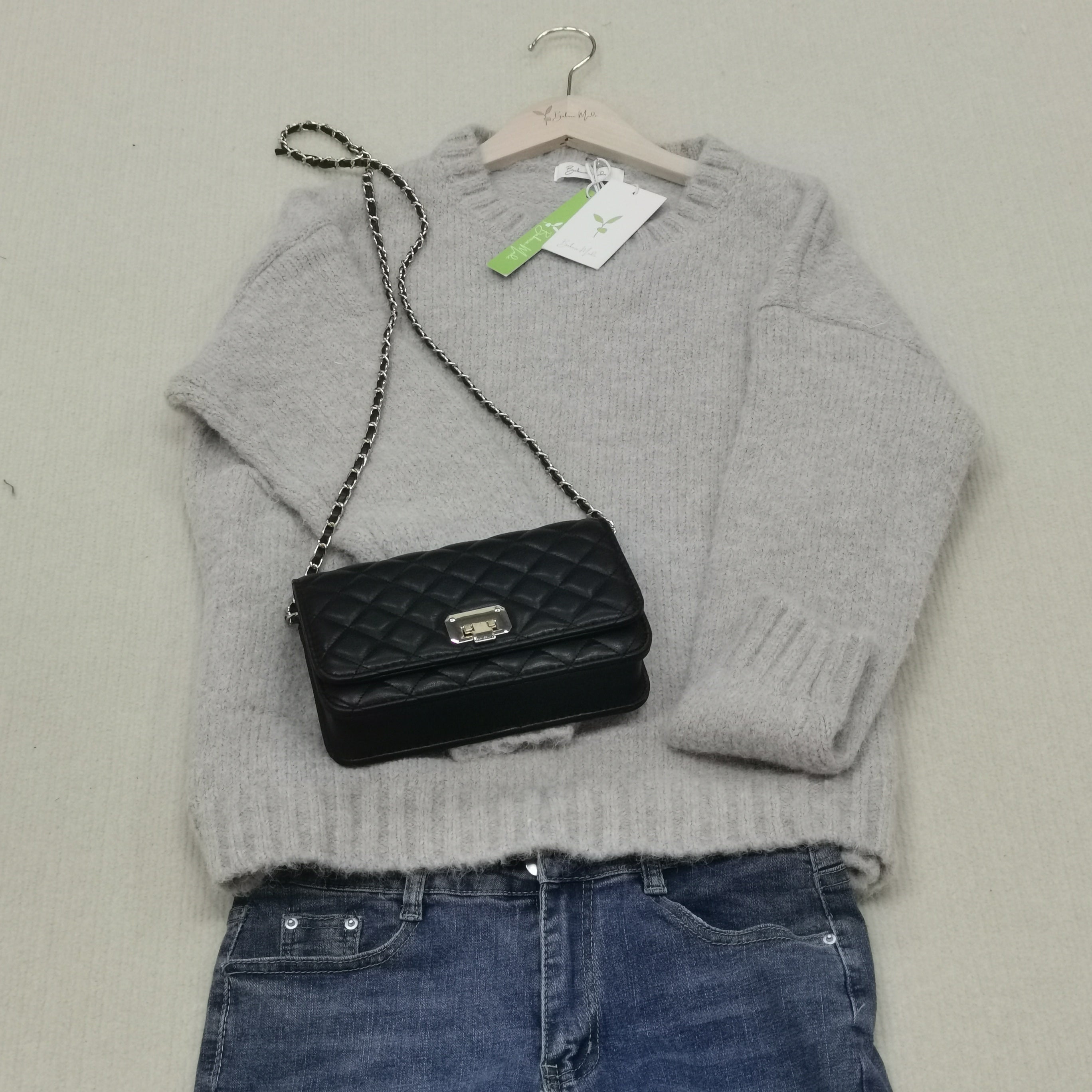 Oversized Trui - Lichtgrijze Loose Fit Grofgebreide Trui voor dames-Boetiek Moda
