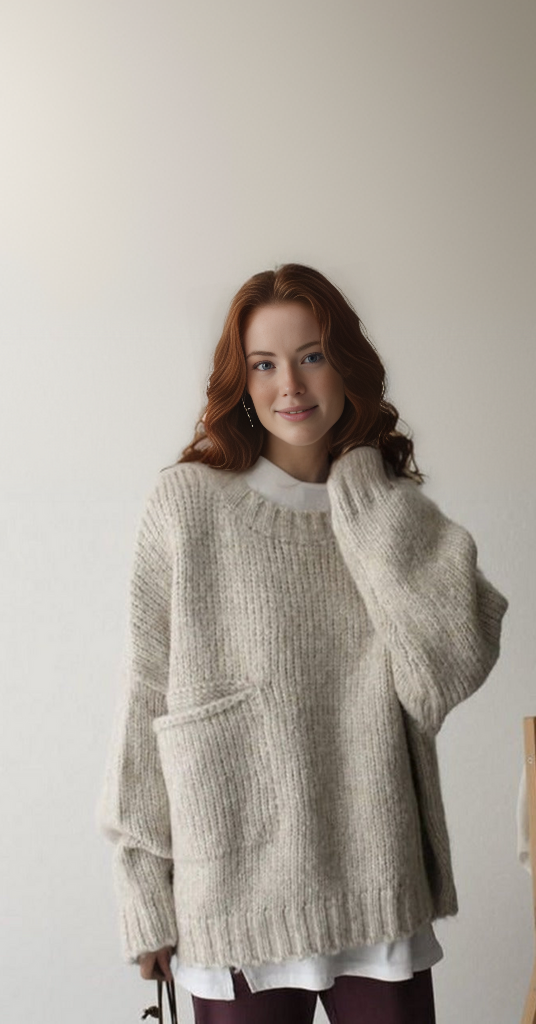 Oversized Trui - Lichtgrijze Loose Fit Grofgebreide Trui voor dames-Boetiek Moda