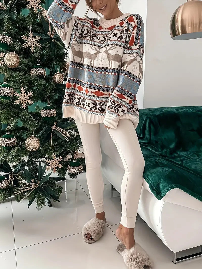 Oversized Trui - Losjes Fit - Gebreid - Kerst Trui - Damestrui-Boetiek Moda