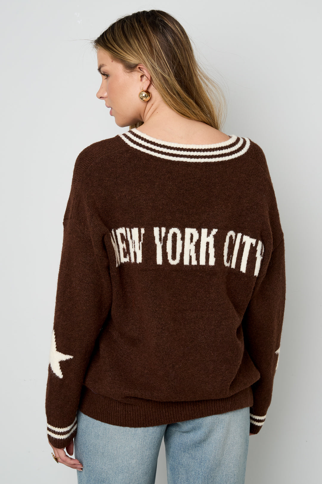 Oversized Trui | NYC | V-hals | Gebreide trui | Damesbreigoed-Boetiek Moda