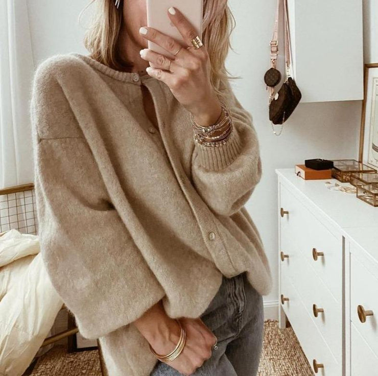 Oversized Vest | Button-Up | Beige | Gebreid Vest | Knitwear voor dames-Boetiek Moda