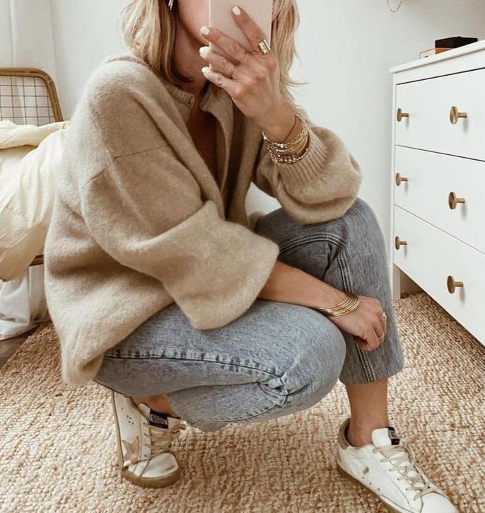 Oversized Vest | Button-Up | Beige | Gebreid Vest | Knitwear voor dames-Boetiek Moda