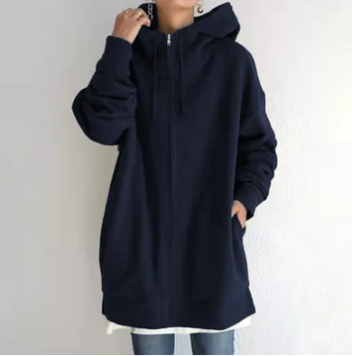 Oversized hoodie - Losvallende hoodie met lange ritssluiting voor dames-Boetiek Moda