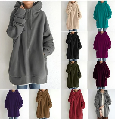 Oversized hoodie - Losvallende hoodie met lange ritssluiting voor dames-Boetiek Moda