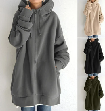 Oversized hoodie - Losvallende hoodie met lange ritssluiting voor dames-Boetiek Moda
