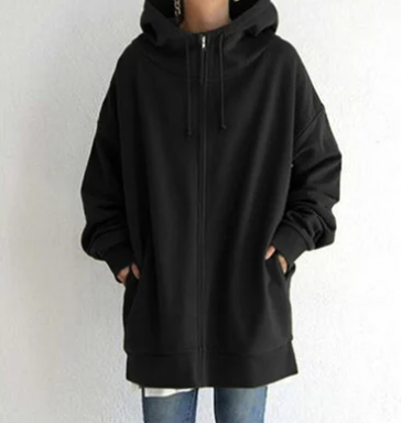 Oversized hoodie - Losvallende hoodie met lange ritssluiting voor dames-Boetiek Moda