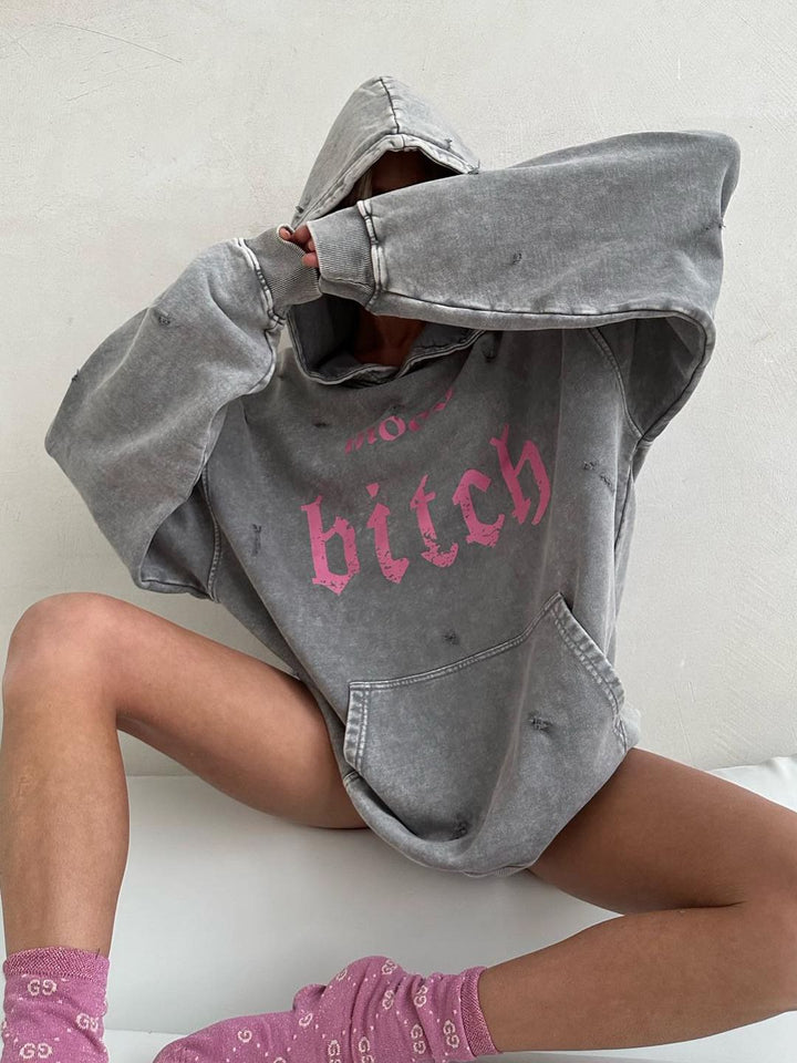 Oversized hoodie - gewassen - gescheurd - pullover hoodie - hoodie voor dames-Boetiek Moda