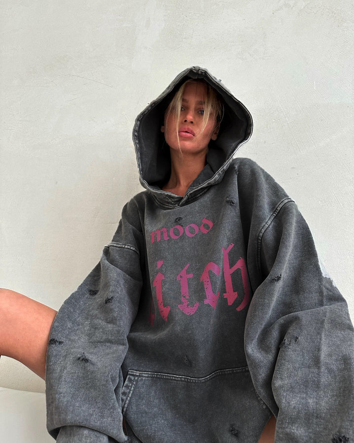 Oversized hoodie - gewassen - gescheurd - pullover hoodie - hoodie voor dames-Boetiek Moda