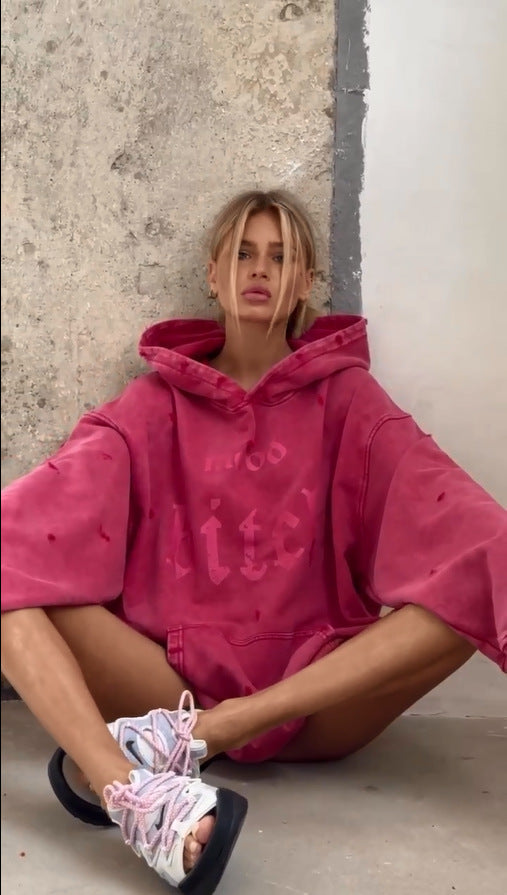 Oversized hoodie - gewassen - gescheurd - pullover hoodie - hoodie voor dames-Boetiek Moda