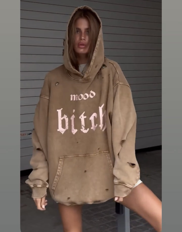 Oversized hoodie - gewassen - gescheurd - pullover hoodie - hoodie voor dames-Boetiek Moda
