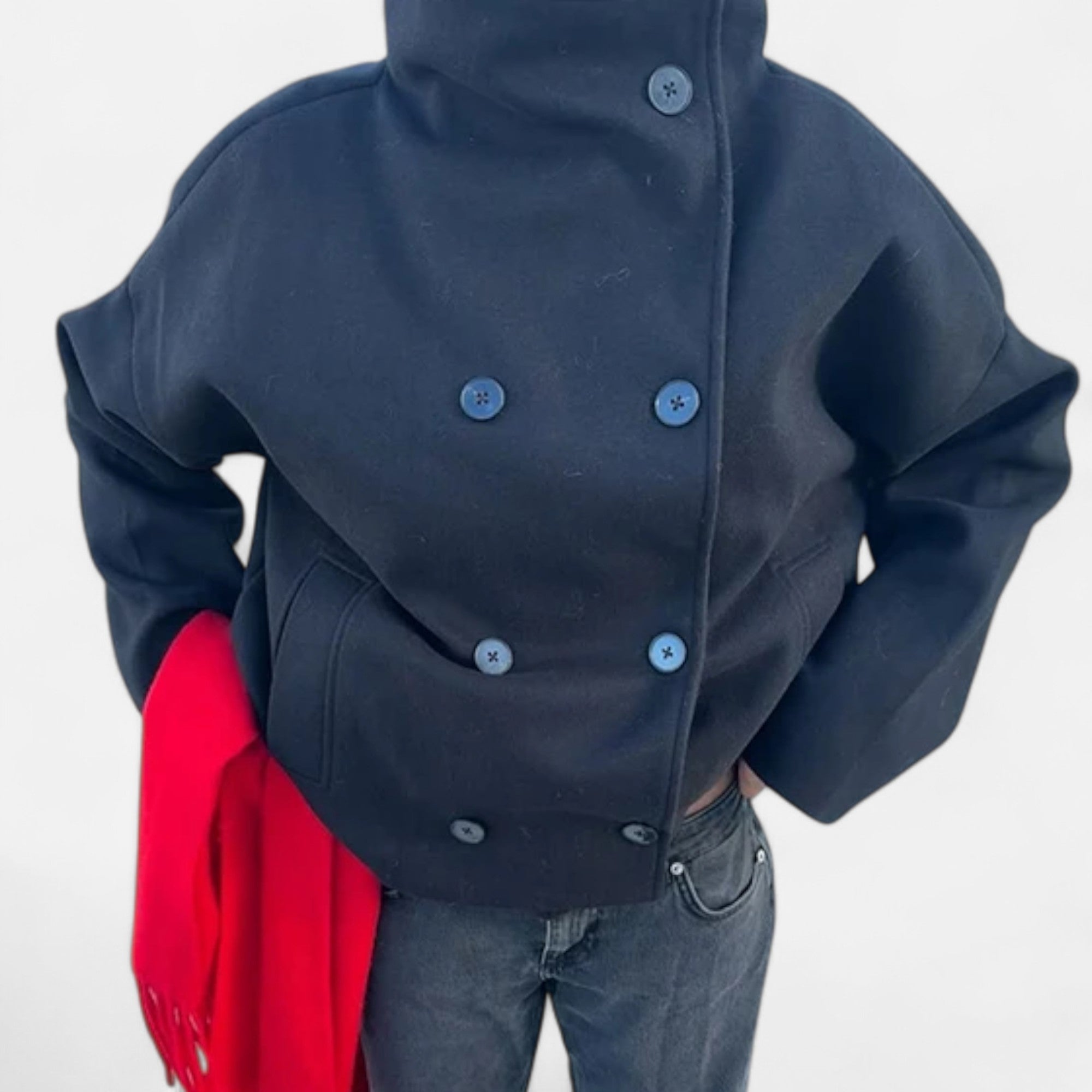 Oversized jas - Dames jas met dubbele knoopsluiting en korte trenchcoat-Boetiek Moda