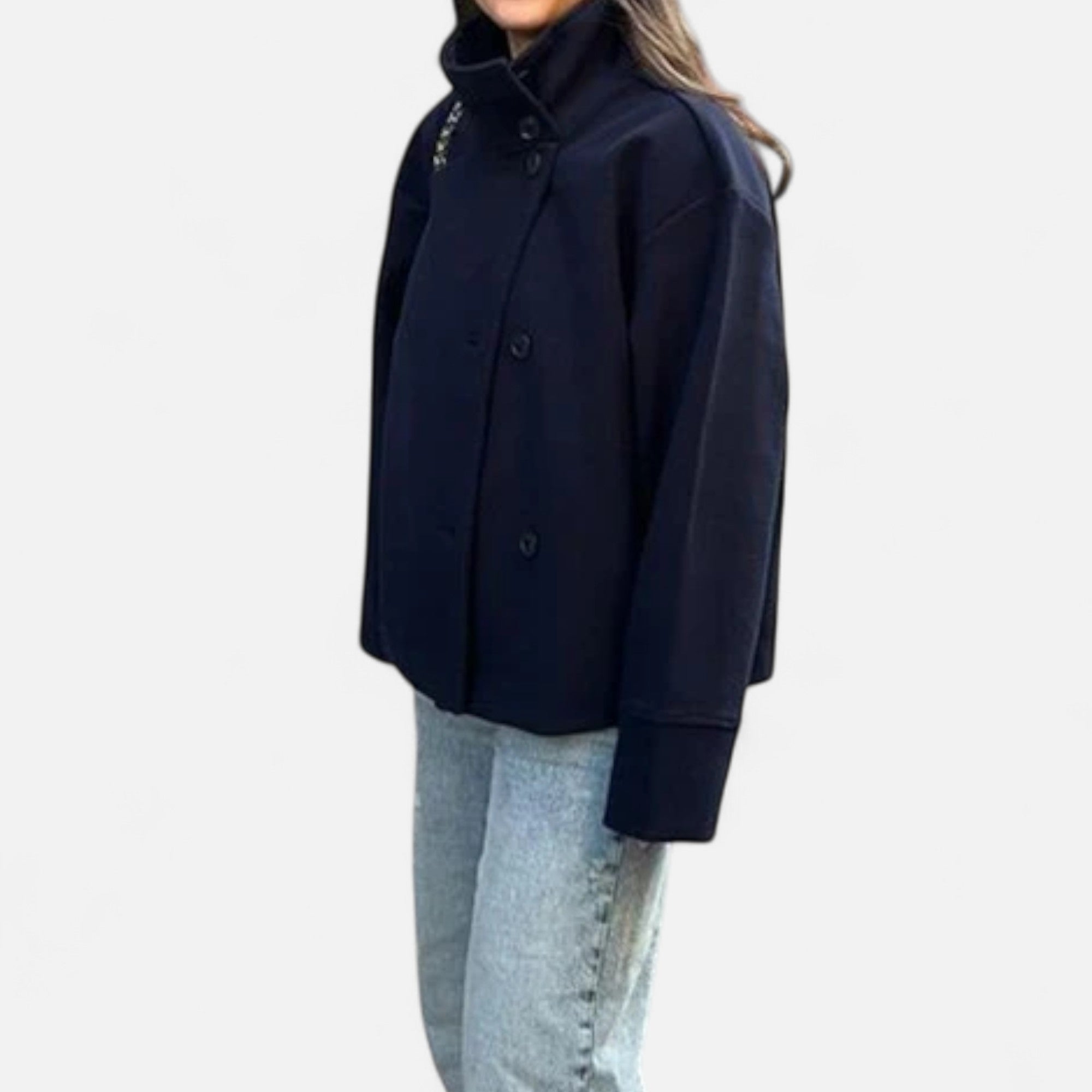 Oversized jas - Dames jas met dubbele knoopsluiting en korte trenchcoat-Boetiek Moda