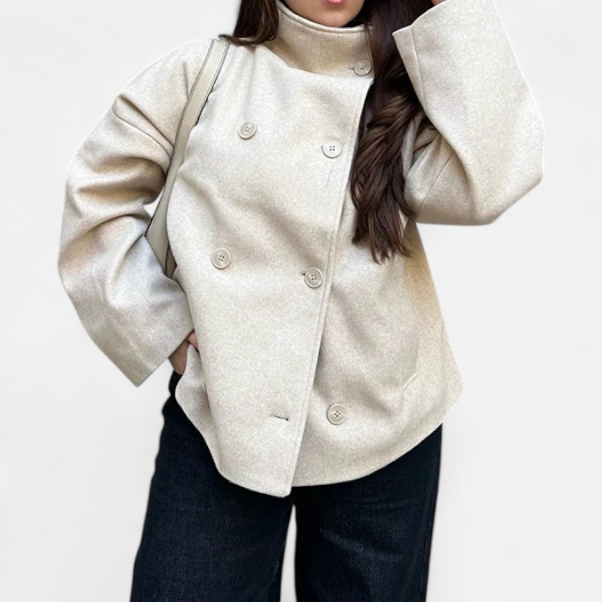 Oversized jas - Dames jas met dubbele knoopsluiting en korte trenchcoat-Boetiek Moda