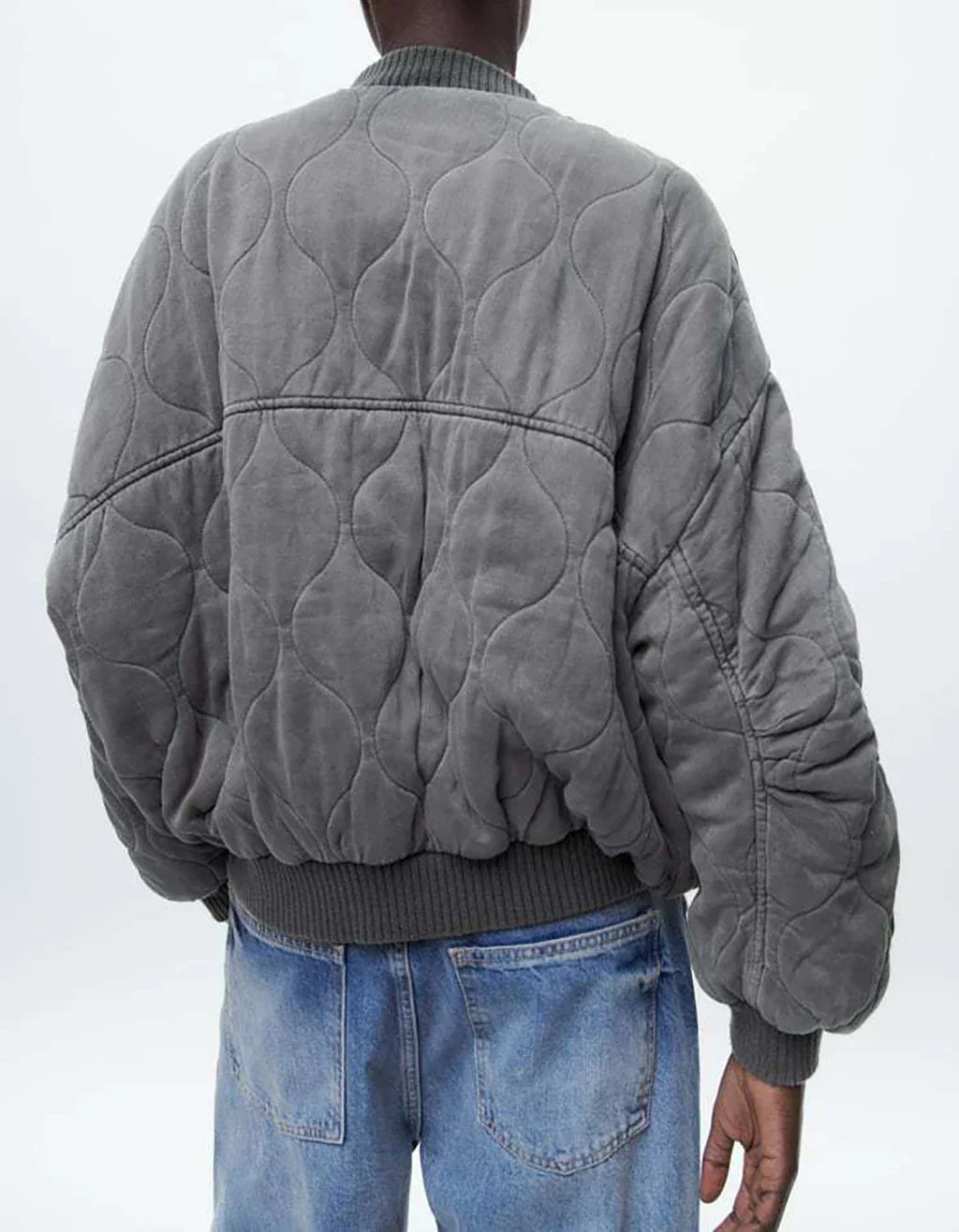 Oversized jas - Grijs - Gewatteerd - Bomberjack - Damesjas-Boetiek Moda