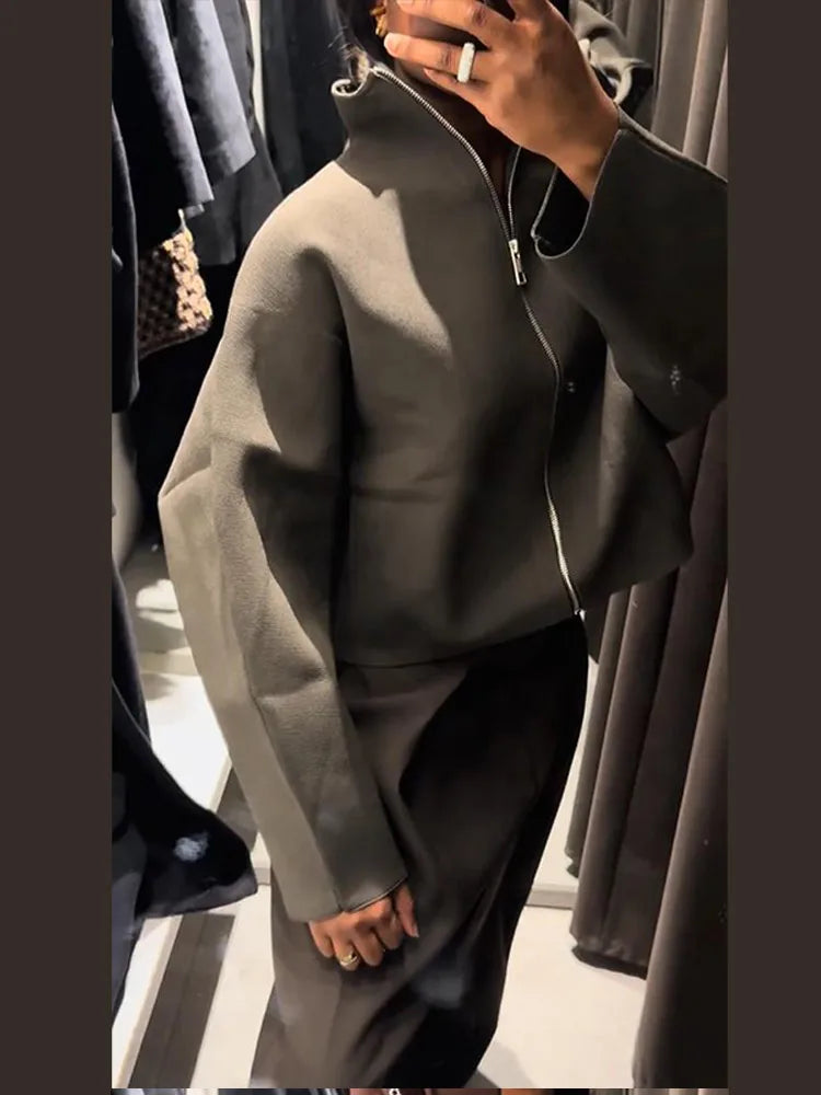 Oversized jas - Groen - Ritssluiting - Kort model - Damesjas-Boetiek Moda