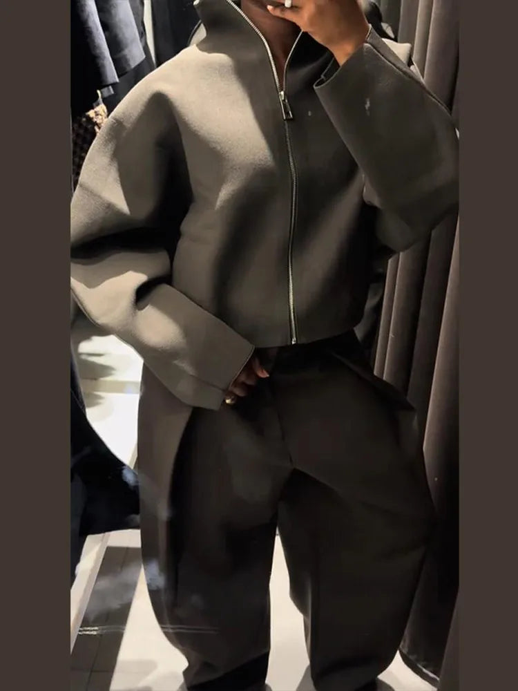 Oversized jas - Groen - Ritssluiting - Kort model - Damesjas-Boetiek Moda