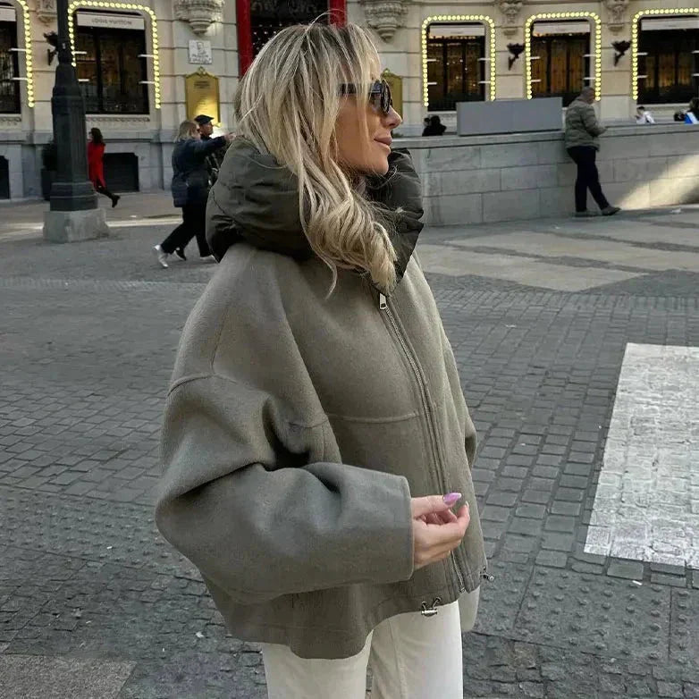 Oversized jas - Met capuchon - Ritssluiting - Herfstjas - Damesjas-Boetiek Moda