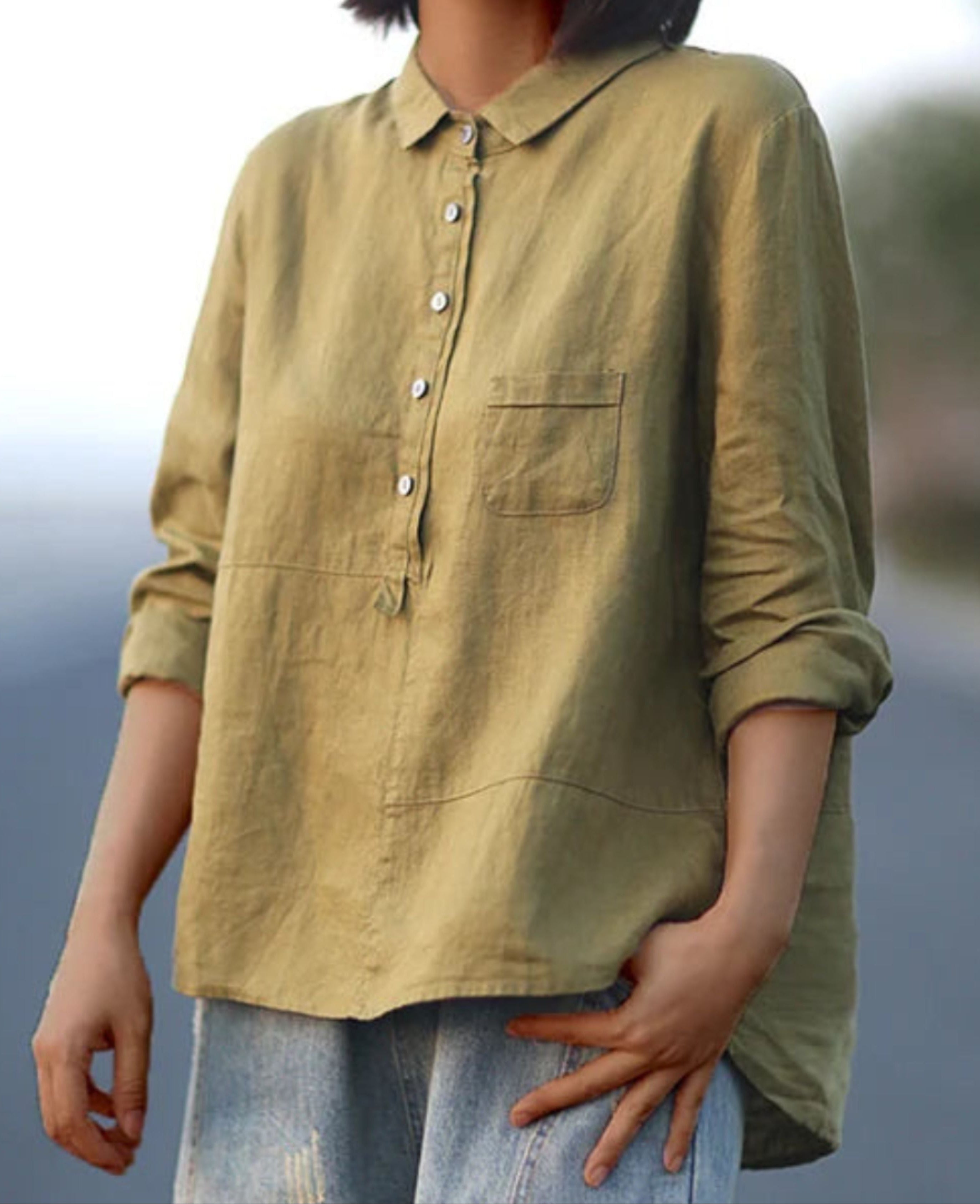 Oversized shirt - Lange mouwen - Halve knoopsluiting - Oversized blouse - Damesoverhemd-Boetiek Moda