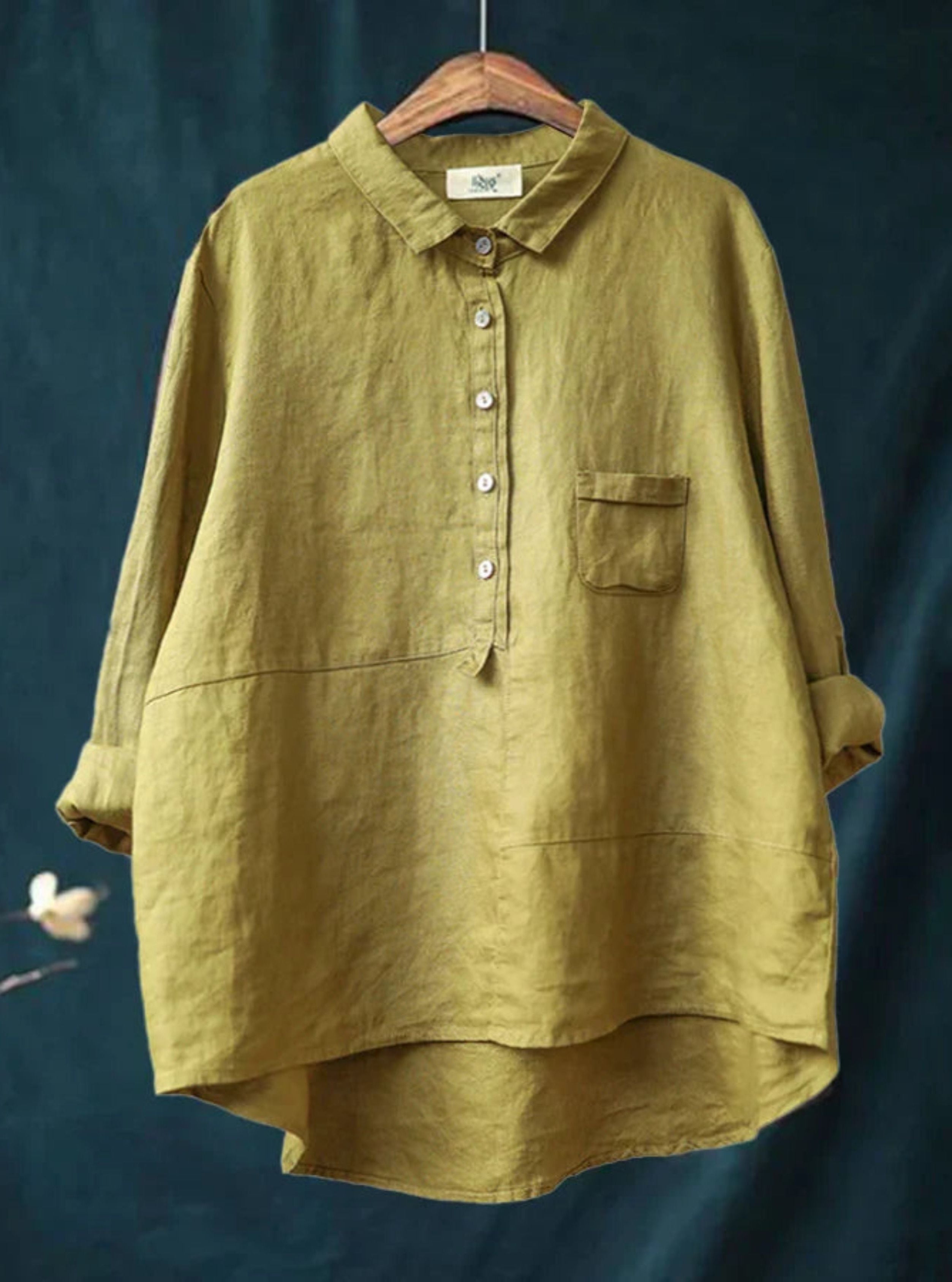 Oversized shirt - Lange mouwen - Halve knoopsluiting - Oversized blouse - Damesoverhemd-Boetiek Moda