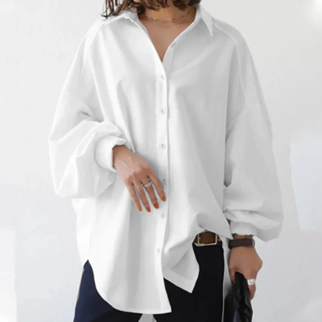 Oversized shirt | Lange mouwen | Vleermuismouwen | Oversized overhemd met knopen | Damesblouse-Boetiek Moda