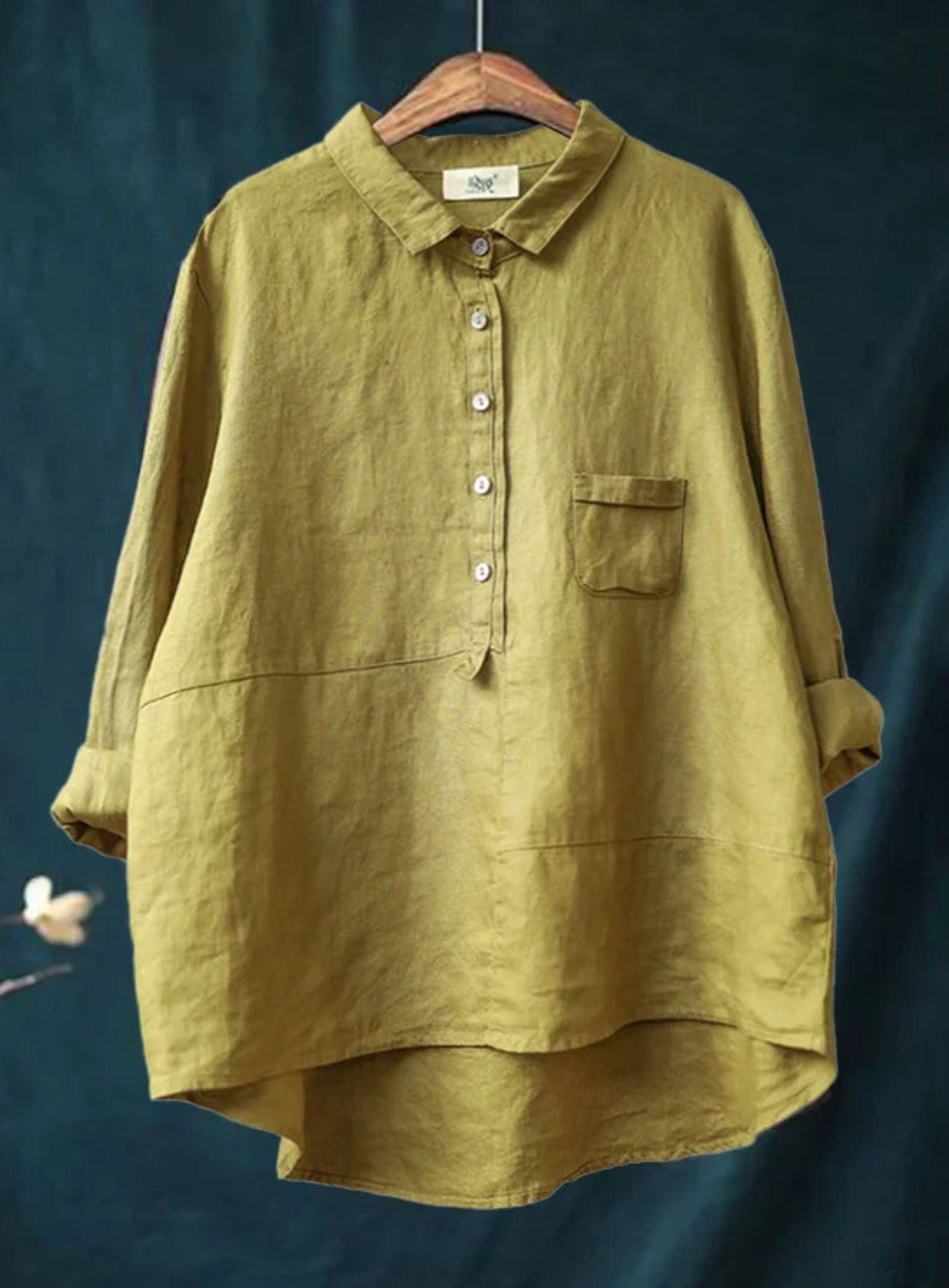 Oversized shirt - Linnen - Met kraag - Oversized blouse - Damesoverhemd-Boetiek Moda