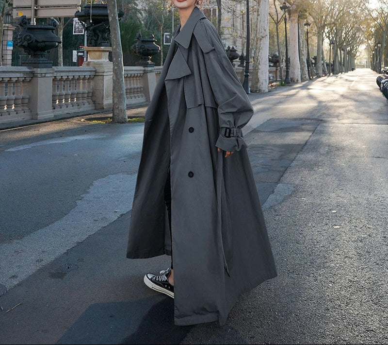 Oversized trenchcoat - Lange trenchcoat met dubbele knoopsluiting voor dames-Boetiek Moda