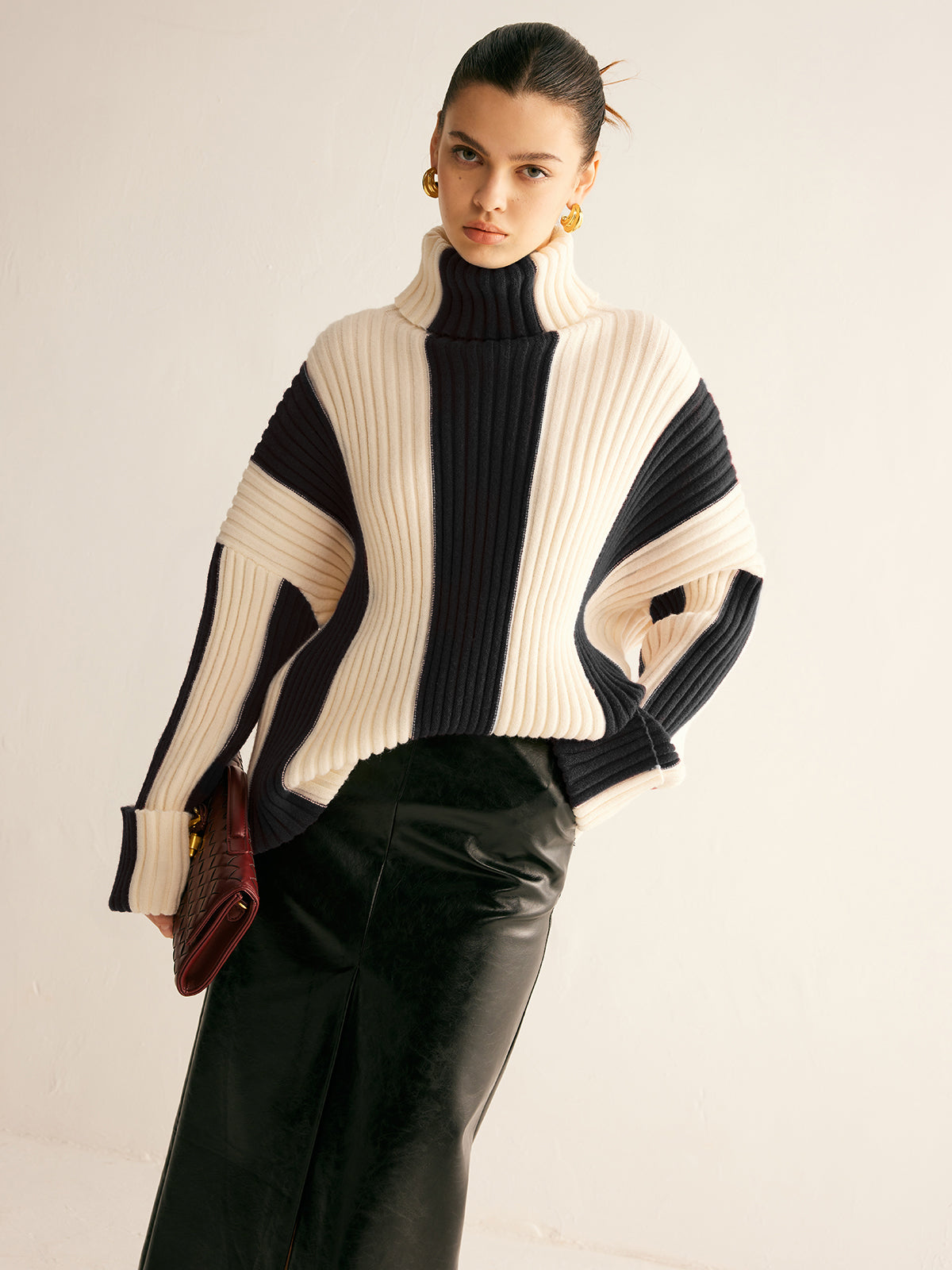 Oversized trui - Gestreepte - Turtleneck - Gebreide trui - Dames trui-Boetiek Moda