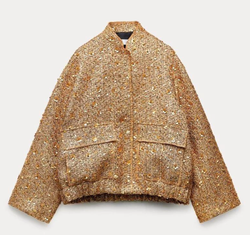 Paillettenjas - Damesjas met oversized gouden glitter-Boetiek Moda