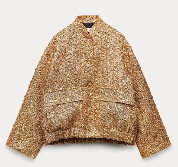 Paillettenjas - Damesjas met oversized gouden glitter-Boetiek Moda