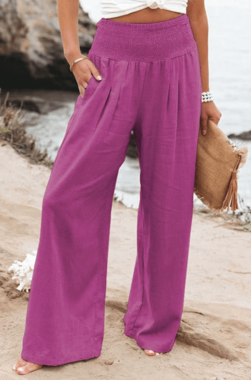 Palazzo-broek - Herenbroek met hoge taille en wijde pijpen van linnen-Boetiek Moda