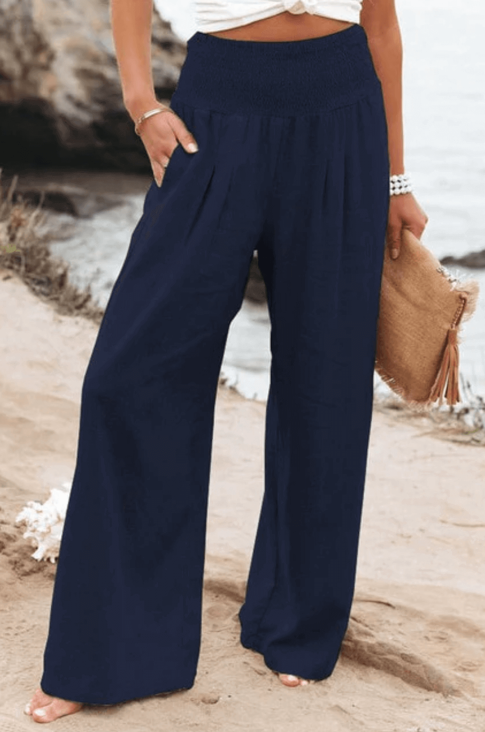 Palazzo-broek - Herenbroek met hoge taille en wijde pijpen van linnen-Boetiek Moda
