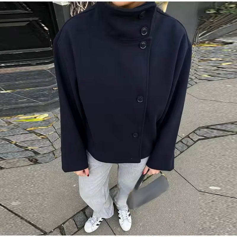 Pea Coat - Damesjas met korte hoge kraag en relaxte pasvorm-Boetiek Moda