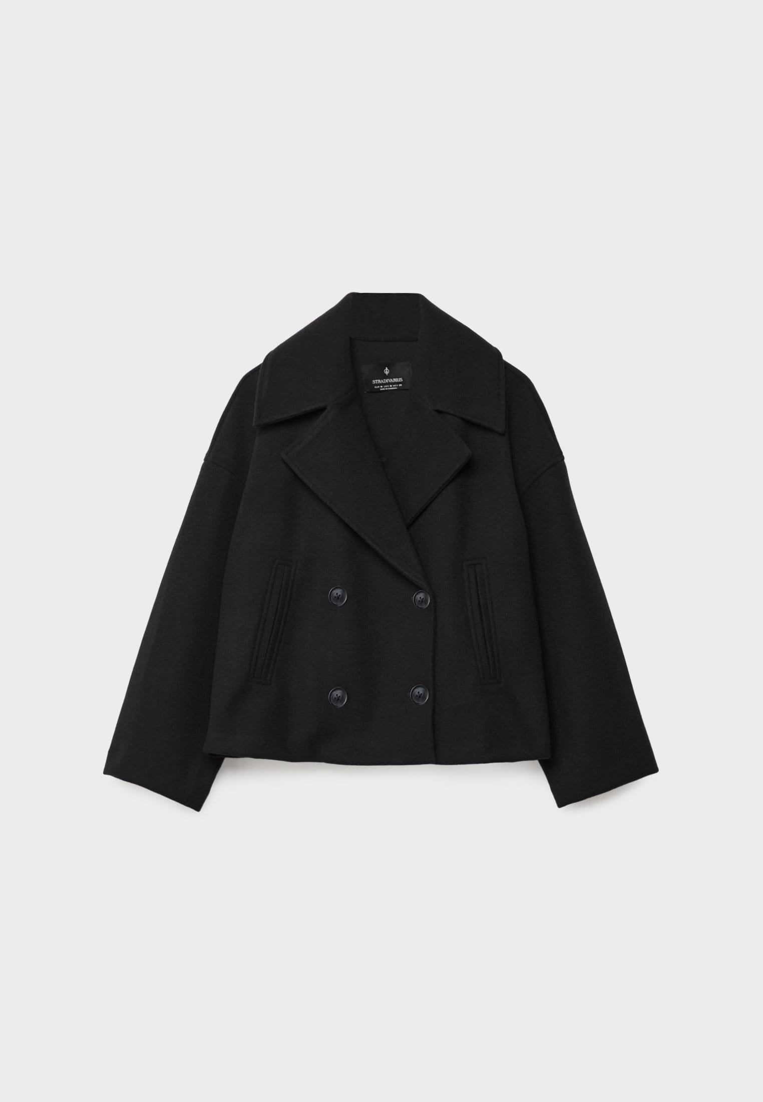 Pea Coat - Oversized kort jasje met dubbele knoopsluiting voor dames-Boetiek Moda