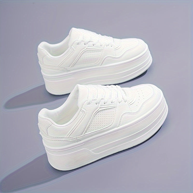 Plateau Sneakers - Dikke Zool - Veterschoenen - Witte Sneakers - Damesschoenen-Boetiek Moda