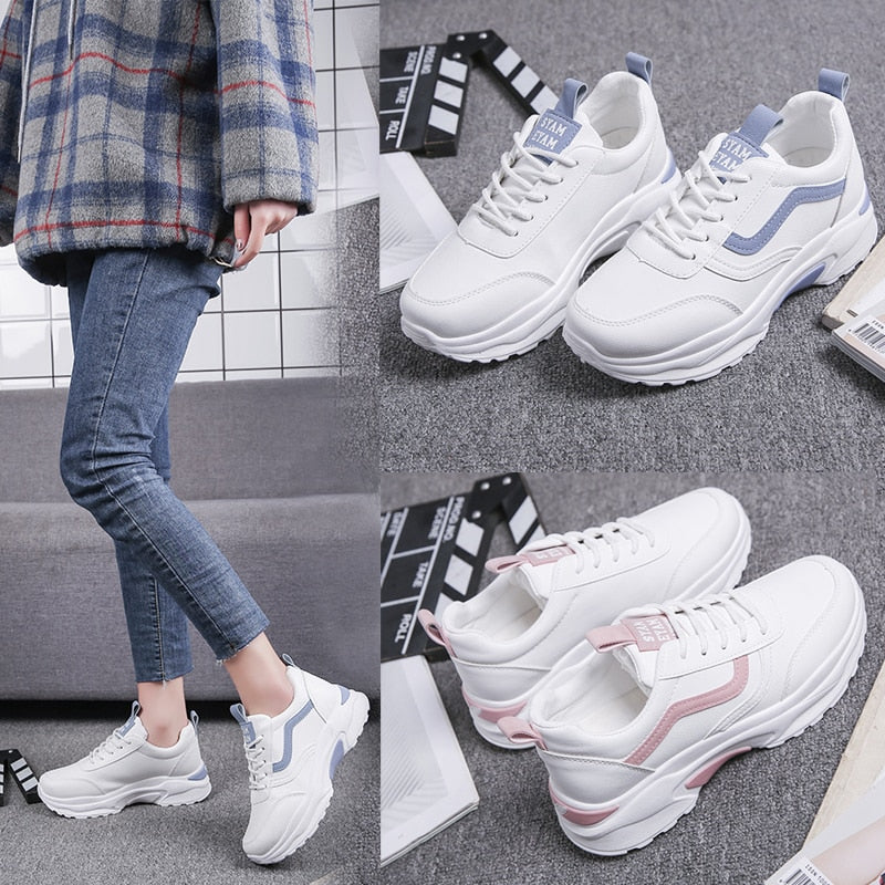 Plateau Sneakers | Veterschoenen | Mesh | Witte Sneakers | Damesschoenen-Boetiek Moda