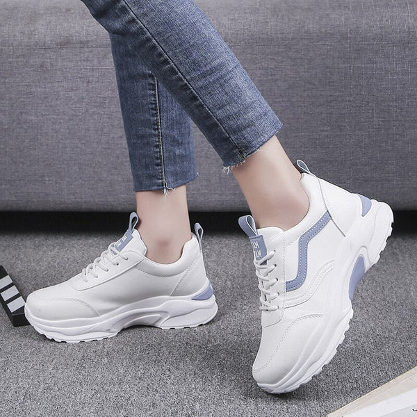 Plateau Sneakers | Veterschoenen | Mesh | Witte Sneakers | Damesschoenen-Boetiek Moda