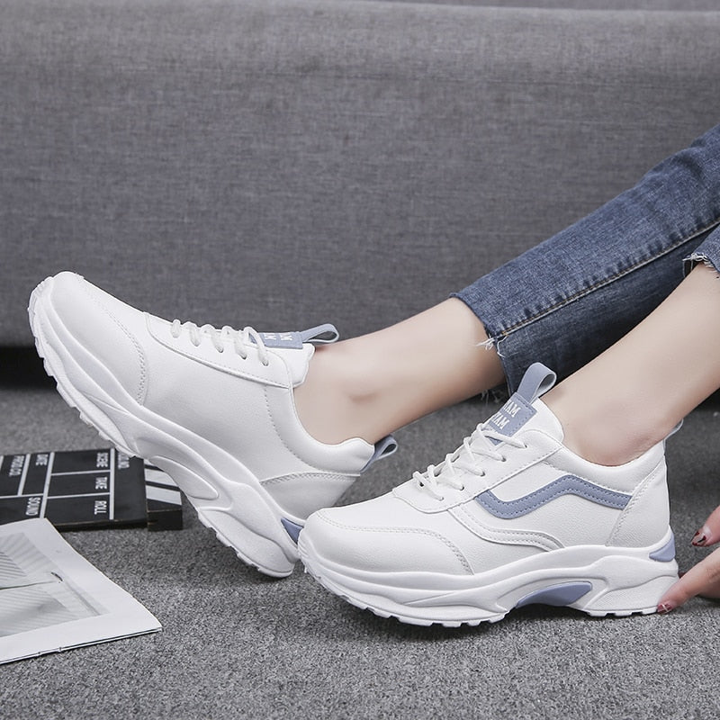 Plateau Sneakers | Veterschoenen | Mesh | Witte Sneakers | Damesschoenen-Boetiek Moda