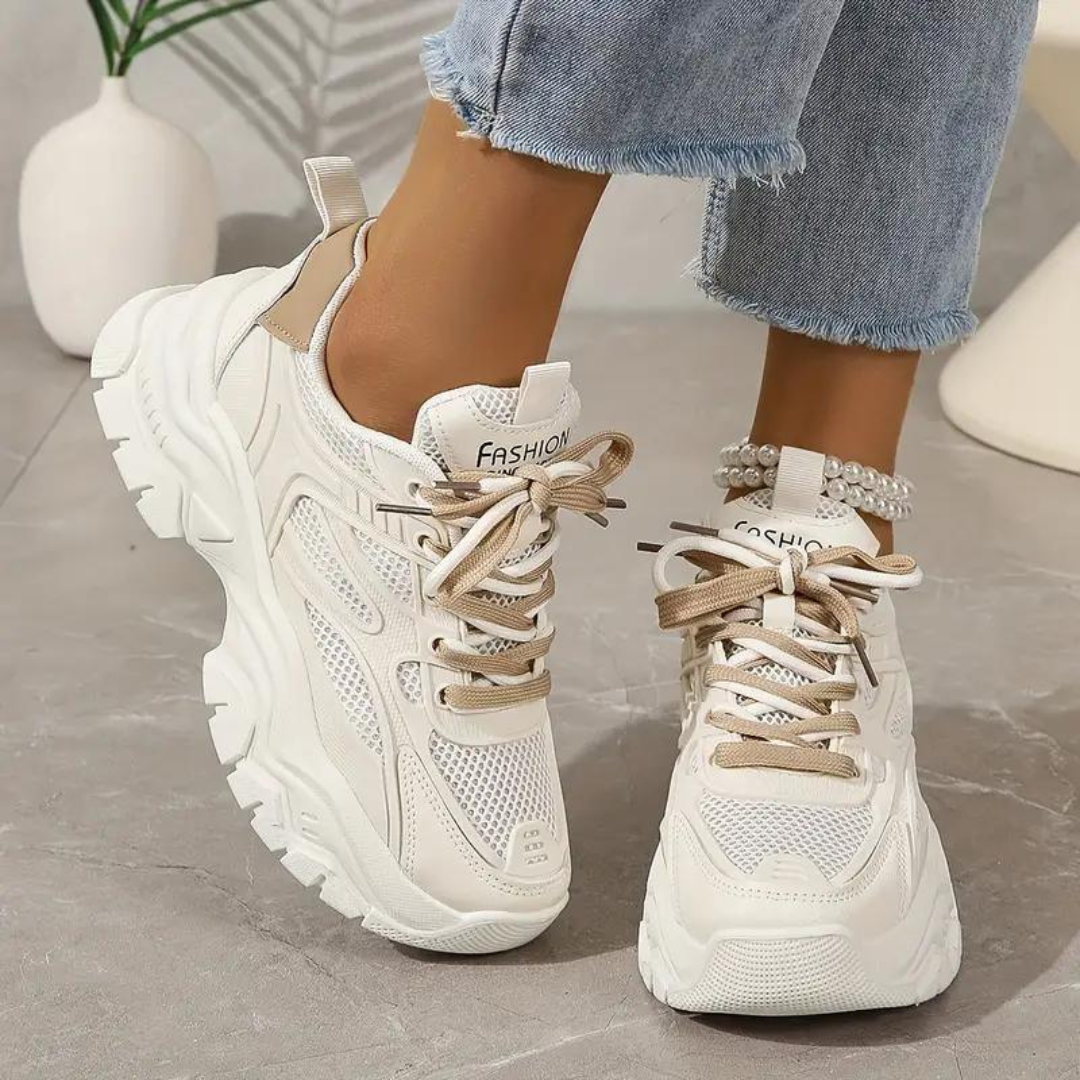 Platform Sneakers - Veterschoenen - Orthopedisch - Witte Sneakers - Damessneakers-Boetiek Moda