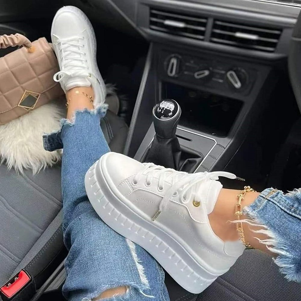 Platform Sneakers - Vrouwen Comfortabele Veterschoenen met Dikke Zool-Boetiek Moda