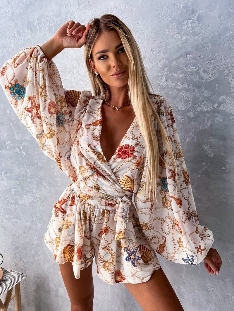 Playsuit - Lange Mouw - V-Hals - Zomerkleding - Jumpsuit-Boetiek Moda