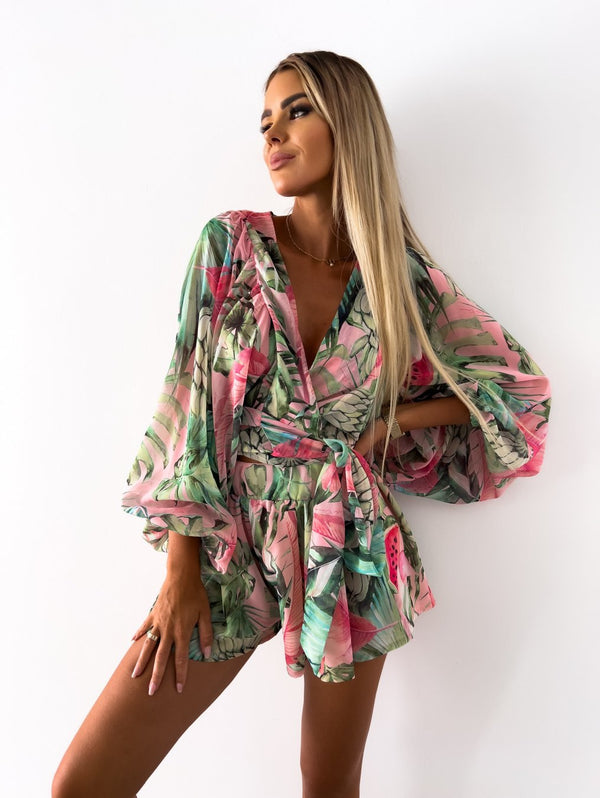 Playsuit - Lange Mouw - V-Hals - Zomerkleding - Jumpsuit-Boetiek Moda