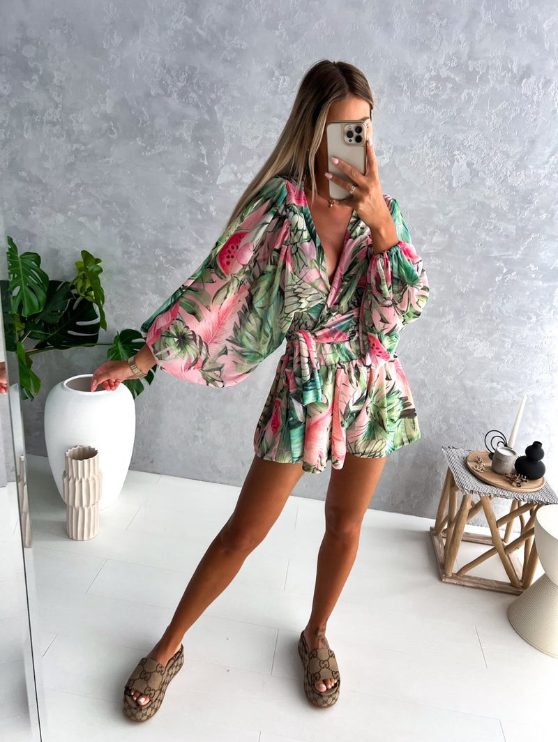 Playsuit - Lange Mouw - V-Hals - Zomerkleding - Jumpsuit-Boetiek Moda