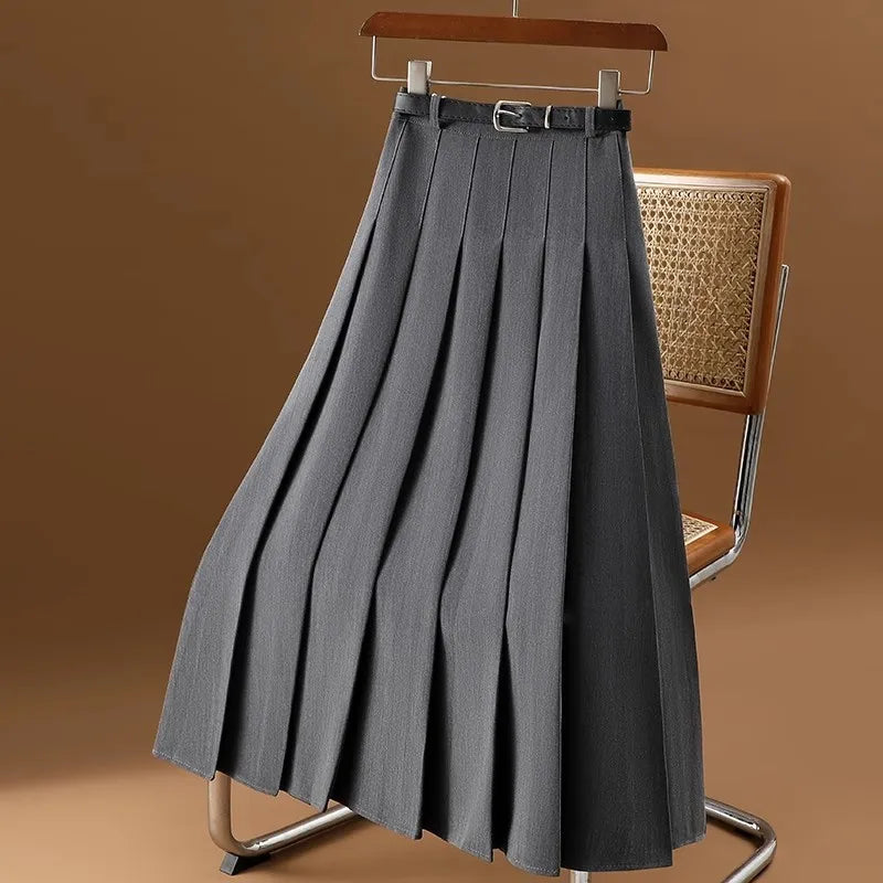 Plooirok | Riem | Hoge taille | Lange rok | Plisse rok-Boetiek Moda