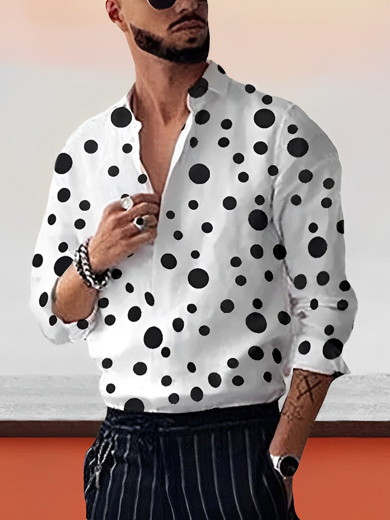 Polka Dot Overhemd | Lange Mouw | Gekorteld | Button-Up Overhemd | Overhemd voor Heren-Boetiek Moda