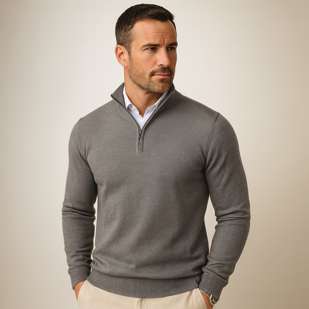 Polo Jumper - Gebreide pullover met kwartritssluiting voor heren-Boetiek Moda