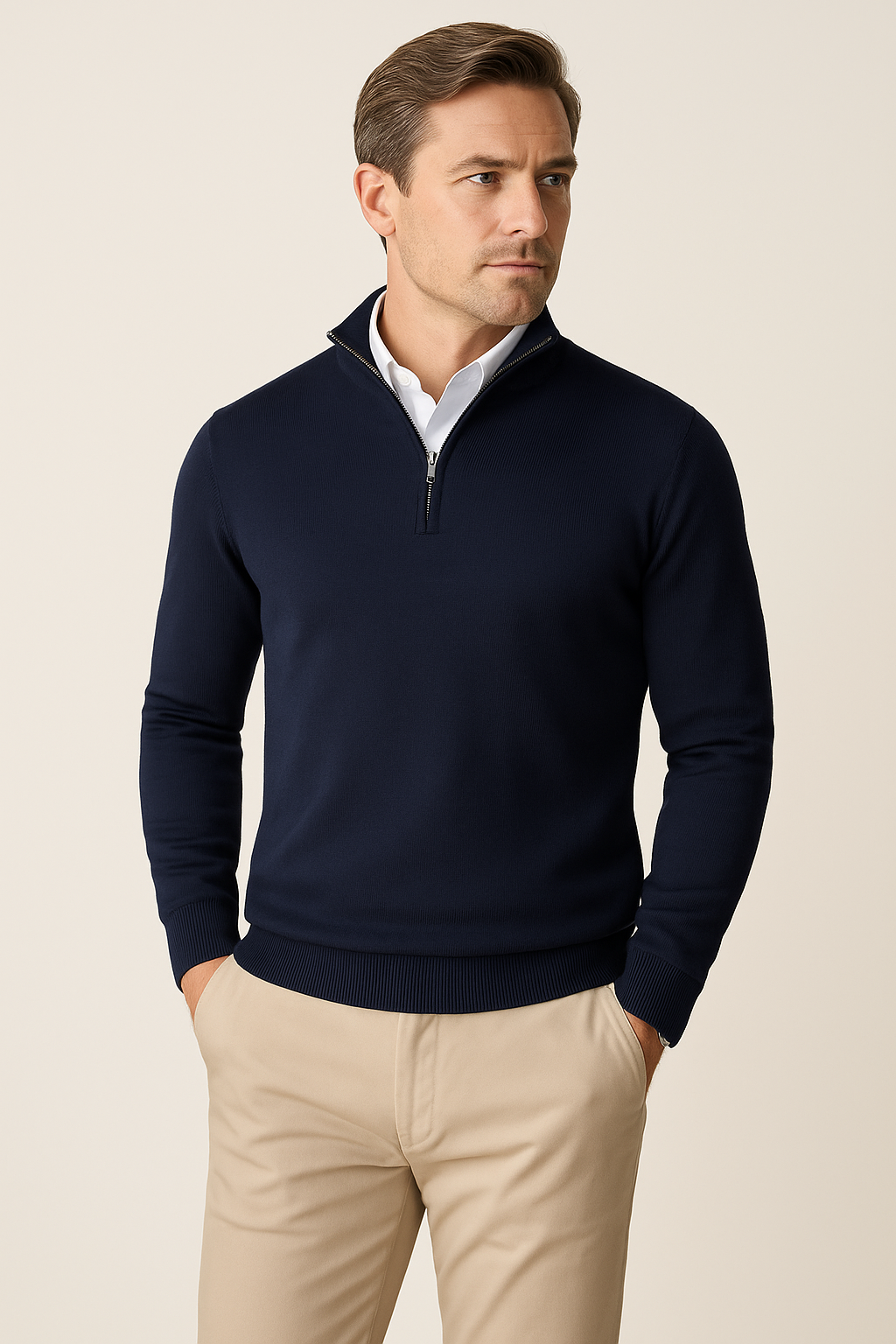 Polo Jumper - Gebreide pullover met kwartritssluiting voor heren-Boetiek Moda