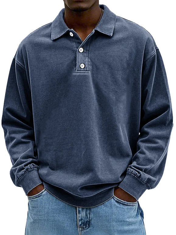 Polo Sweatshirt - Gekraagd - Gewassen - Oversized Pullover - Herenkleding-Boetiek Moda
