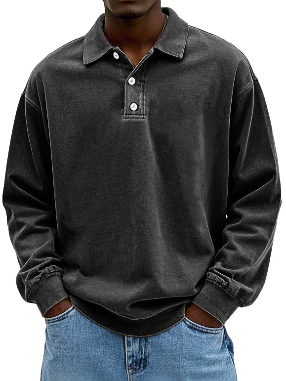 Polo Sweatshirt - Gekraagd - Gewassen - Oversized Pullover - Herenkleding-Boetiek Moda